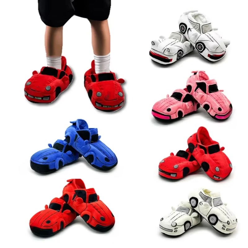 Sandal Mewah Mobil Sapi Dataran Tinggi Sepatu Boneka Bentuk Kendaraan Kartun Menyenangkan Sepatu Rumah Lembut Hangat Musim Dingin untuk Wanita Ulang Tahun Natal