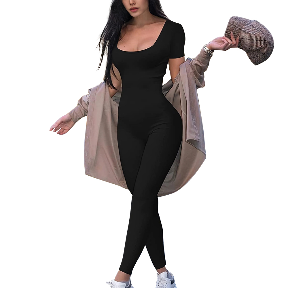 2025 primavera e verão nova feminina de uma peça de manga curta cor sólida sexy magro uma peça moda atividade rua terno de uma peça