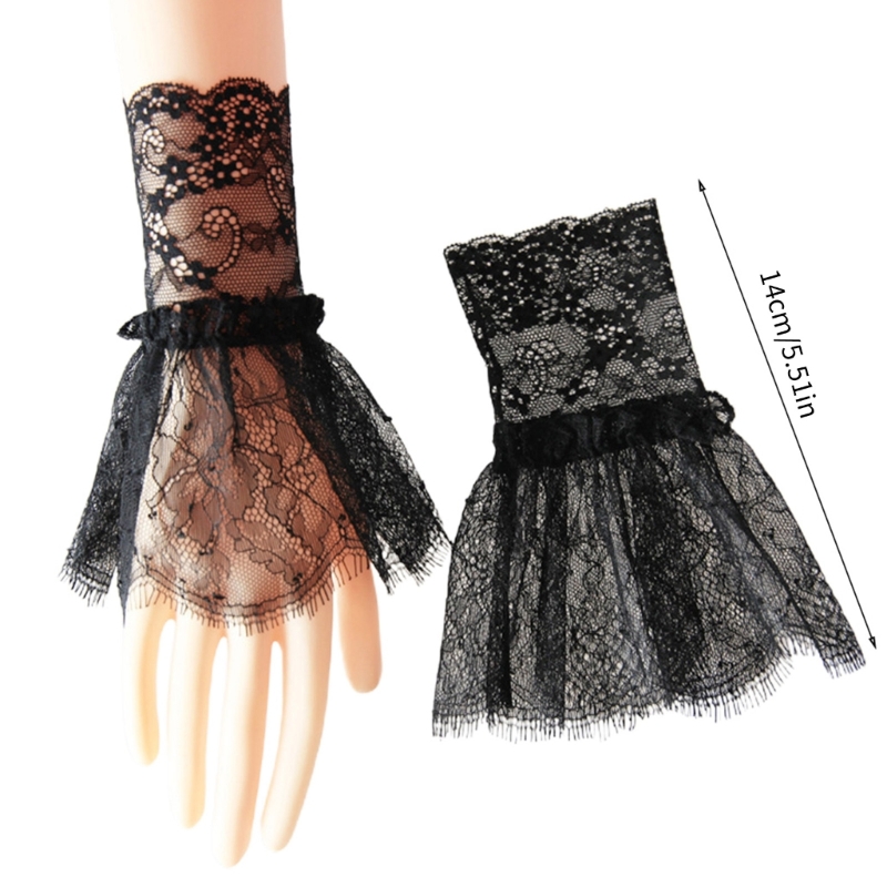 Mangas brazo falsas para mujer con borlas cortas, puños plisados ​​blancos y negros, hermosos accesorios encaje, adornos