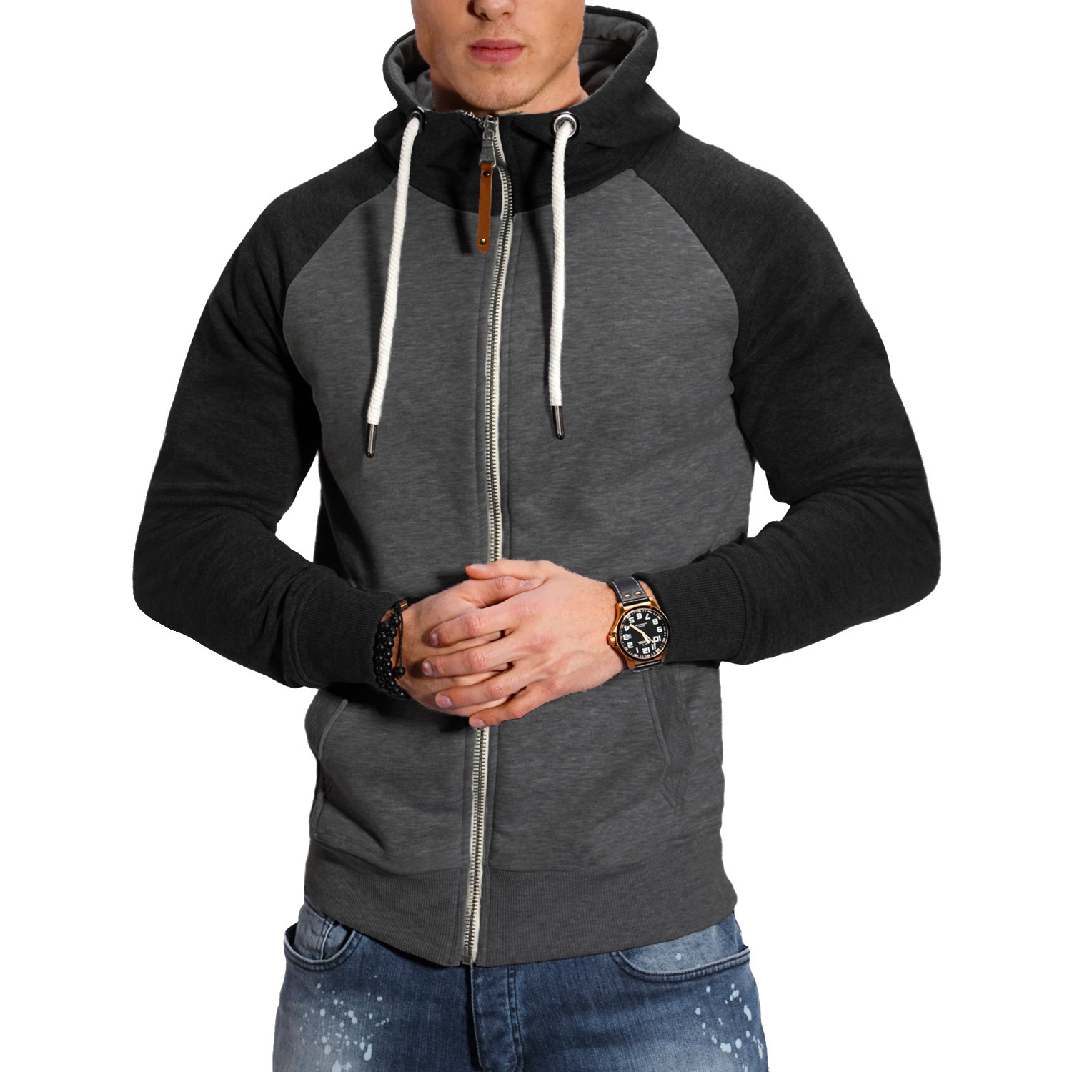 Herren Hoodies Langarm Sweatshirts für Männer Reißverschluss Kapuzenpullover Stehkragen Herren Sweatshirt Top Jacke Mantel Schwarzer Pullover
