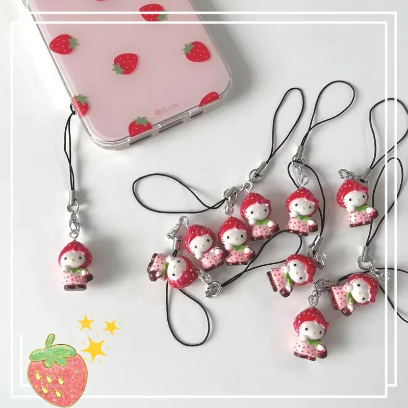 พวงกุญแจพวงกุญแจห้อยกระเป๋า DIY น่ารักสำหรับตกแต่งของขวัญวันเกิดเพื่อนอุปกรณ์ประดับโทรศัพท์มือถือรูปสตอเบอร์รี่น่ารักตลก