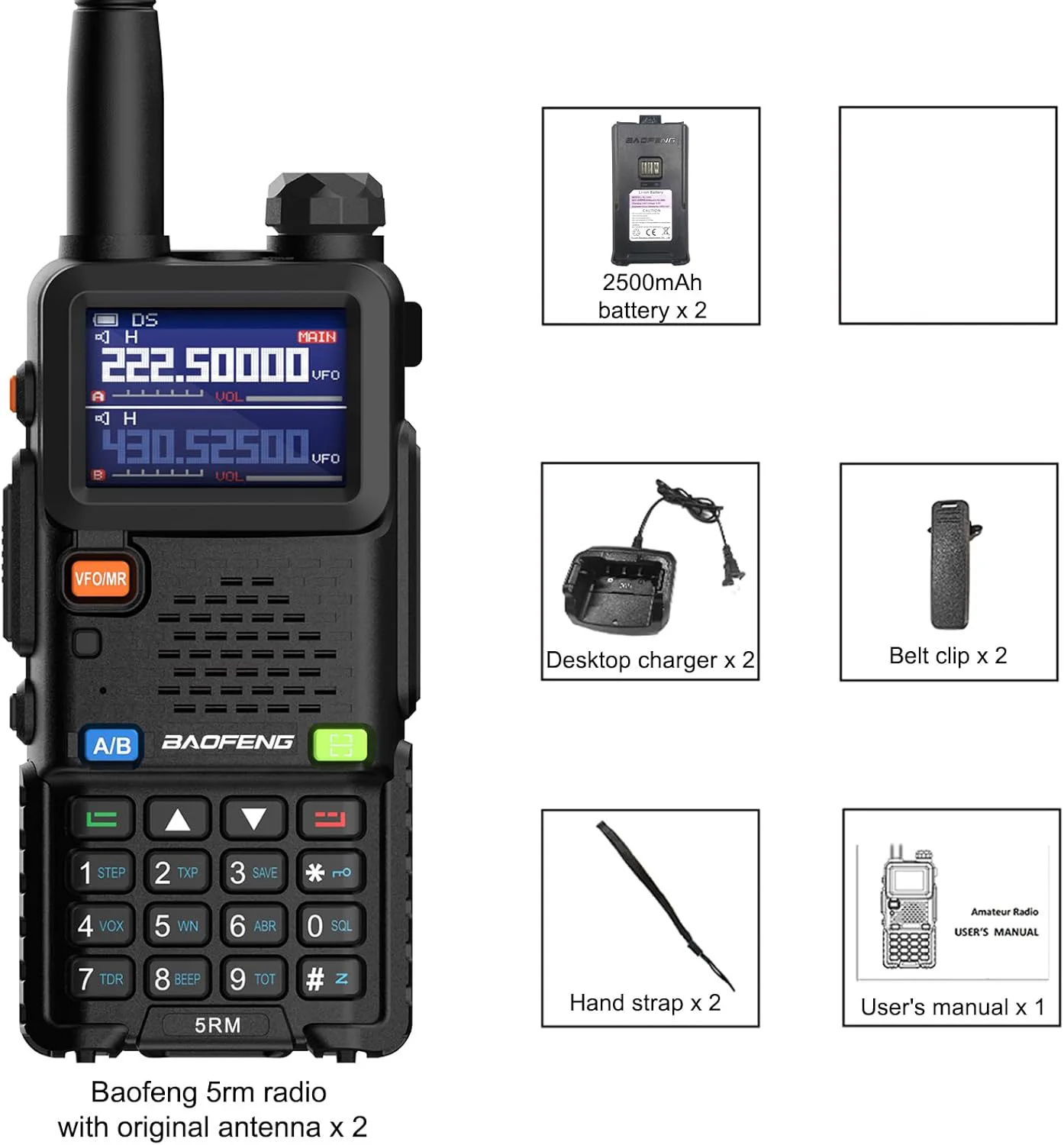 2PCS Baofeng 5RM Radio High Power Long Range Walkie Talkies NOAA Wetter Kopie Frequenz 999CH USB C Ladegerät