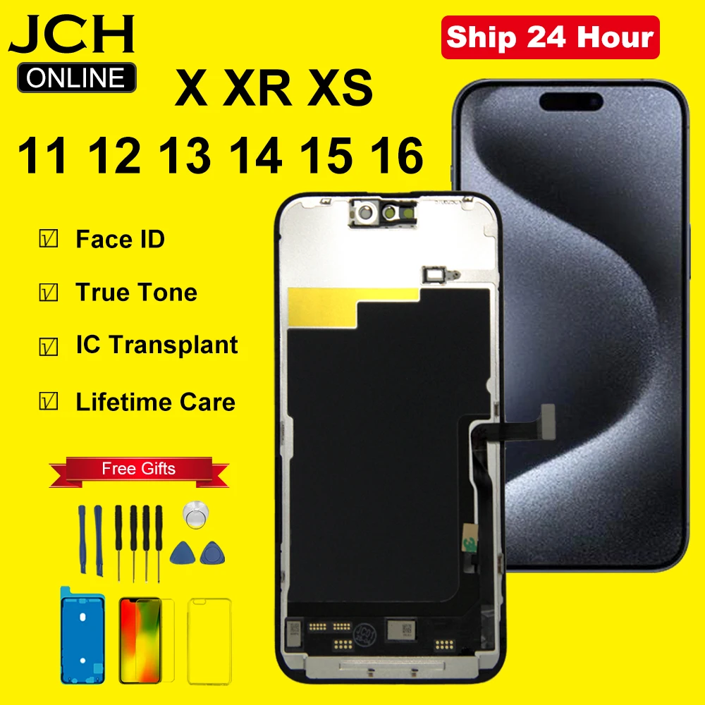 Pantalla LCD de grado JCH AAAA para iPhone X XR XS 11 12 13 mini 14 15 Plus 16 Pro Max pantalla táctil de repuesto pantalla ecran