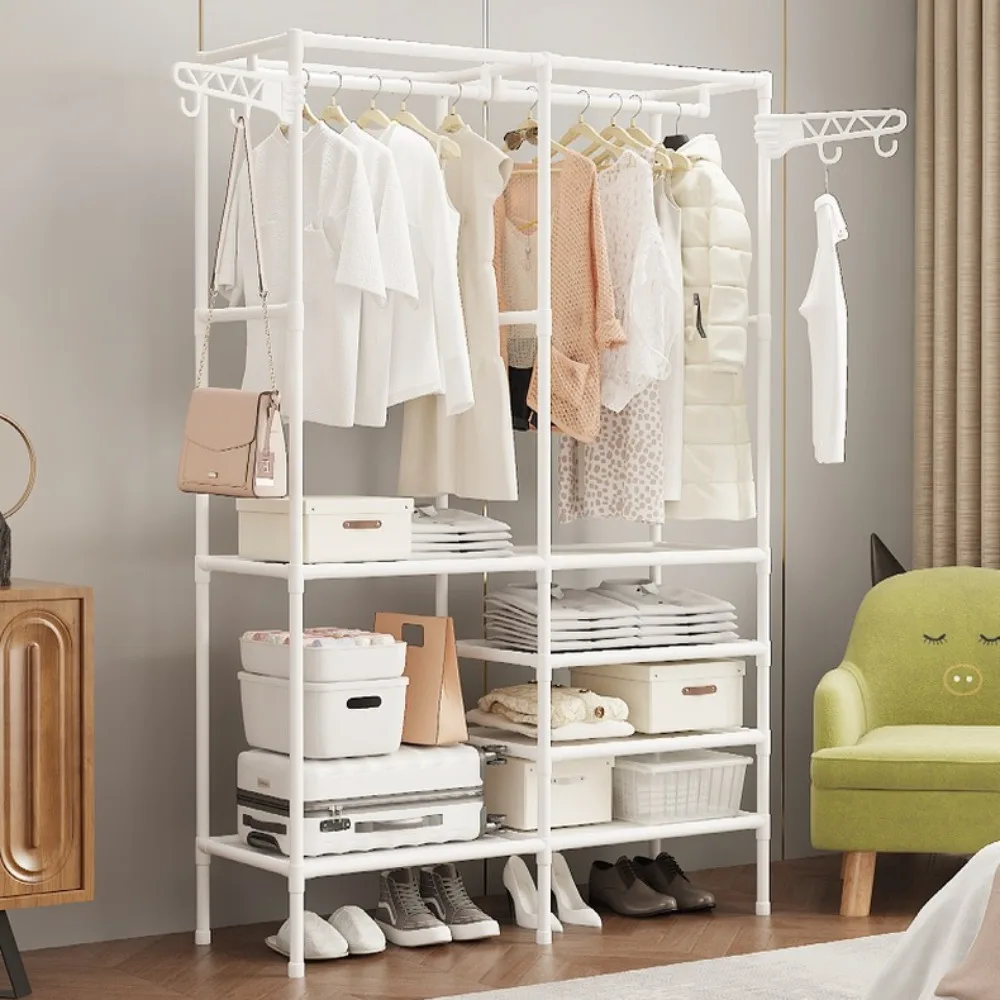 Double Row Clothes Rack Simple Assembly Home Storage Shelf Large Capacity Coat Wardrobe Hangers Bedroom Clothes and Shoes Stand