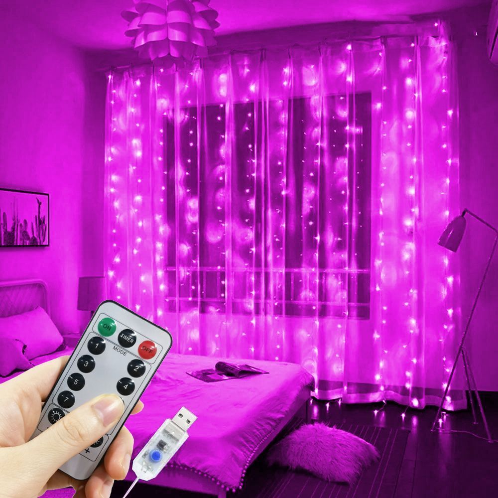Weihnachten Vorhang Girlande LED Lichterketten USB Fernbedienung Urlaub Dekorationen Lichterkette für Zuhause Schlafzimmer Hochzeit Geburtstag Party