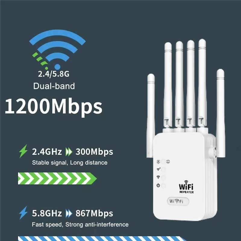 1200Mbps Wireless WIFi Repeater WiFi Extender Signal Amplifier Dual-band 2.4GHz/5GHz WiFi Enhancer For Home and Small Office