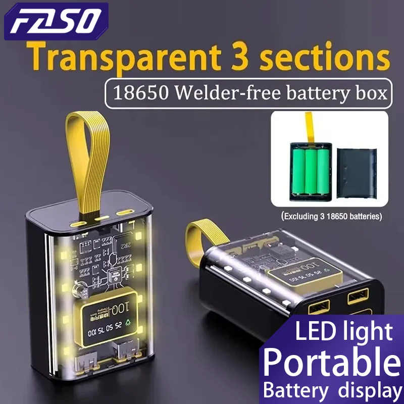 FASO 3*18650 fundas para banco de energía almacenamiento de batería luz nocturna carga USB Dual carcasa DIY para iPhone Xiaomi 18650 caja de almacenamiento de batería