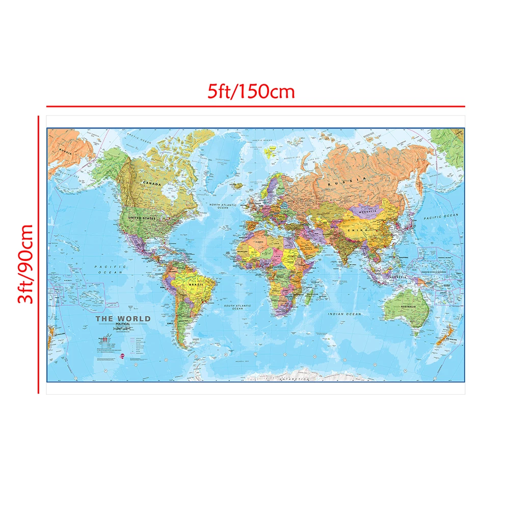 Lienzo no tejido, mapa del mundo, póster detallado, pintura, Arte de la pared Decoración para dormitorio, decoración del hogar, regalos de viaje, 150x90cm
