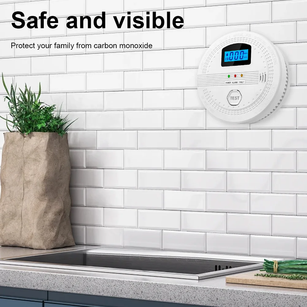 2-in-1 CO and Smoke Detector LCD Digital Display Carbon Monoxide Detector Sound Warning & LED Portable Fire Co Alarm