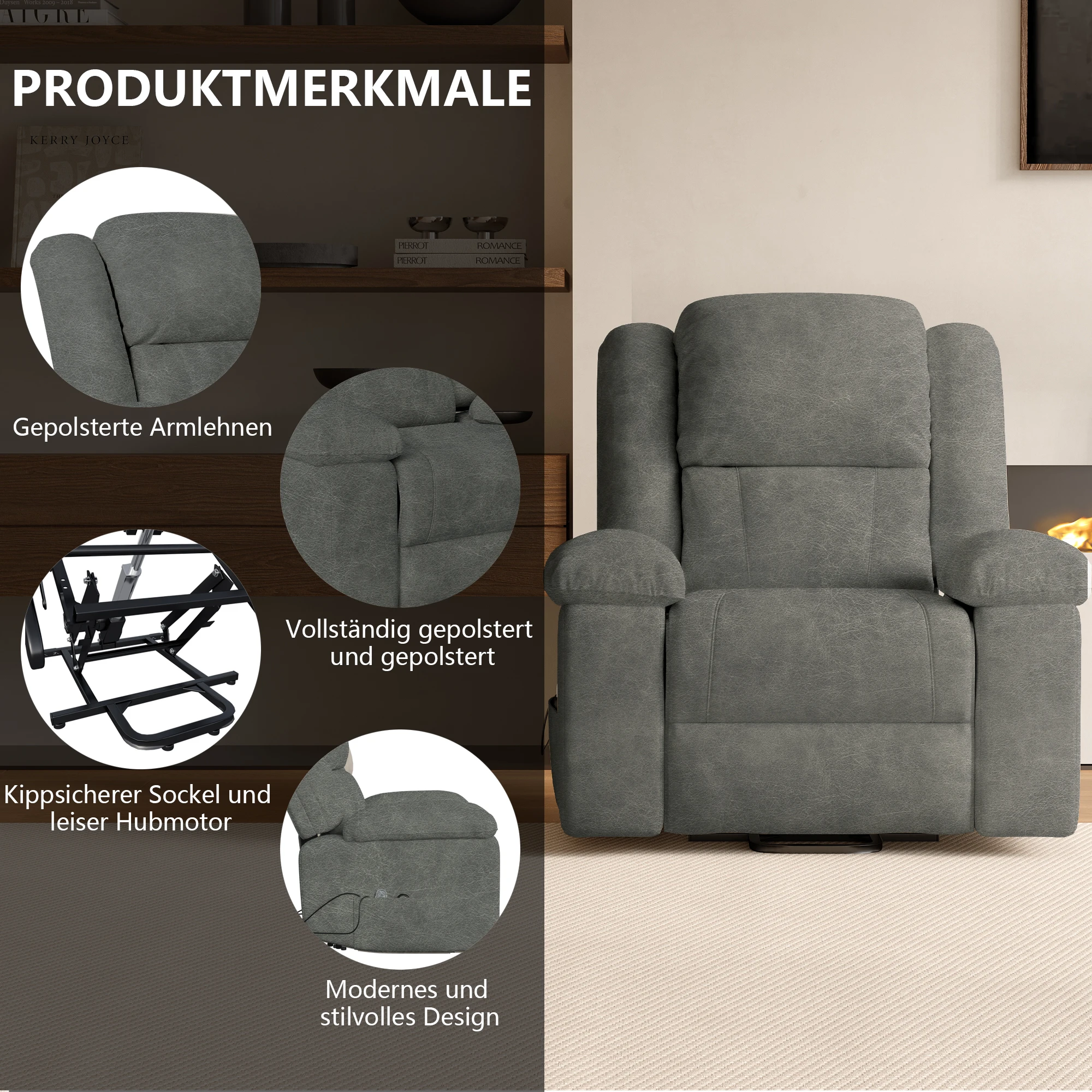 Fotele dla seniorów Lazyspace z funkcją stojenia i odchylania, regulowane elektryczne fotele masujące z funkcją masażu i ogrzewania.