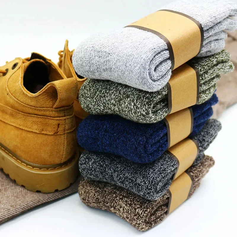 冬のメリノウールの靴下男性用超厚手暖かい高品質原宿レトロ雪カジュアル不凍液カシミヤ靴下男性 3 ペア