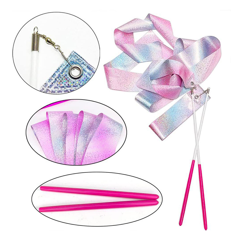 2M/4M Rhythmic Gymnastics Equipment Ballet Streamer Dance Ribbon Rhythmic Twiling Rod Rainbow Stick Training Flashing Star