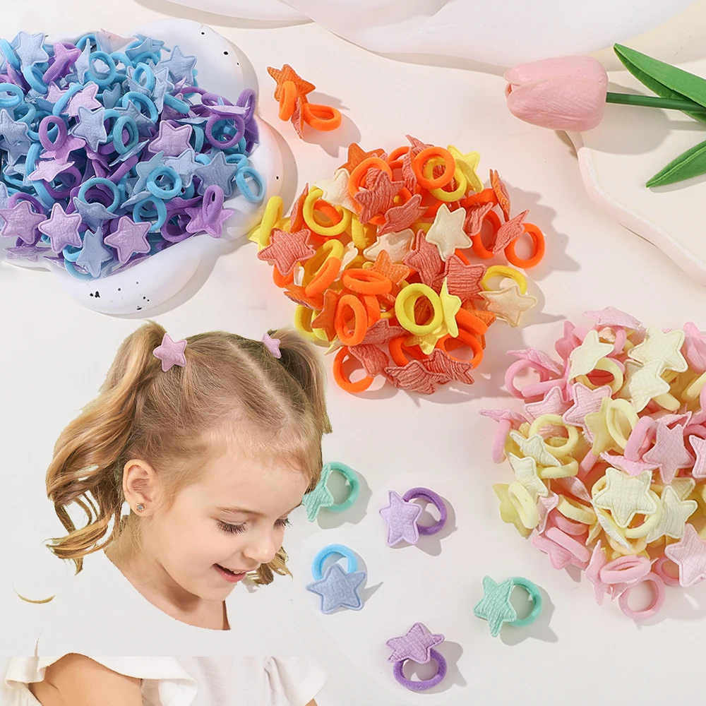 10/20 pçs meninas rosa coração estrela crianças laço de cabelo sem danos cabelo dos desenhos animados toalha corda rabo de cavalo titular mini faixa de borracha crianças headwear