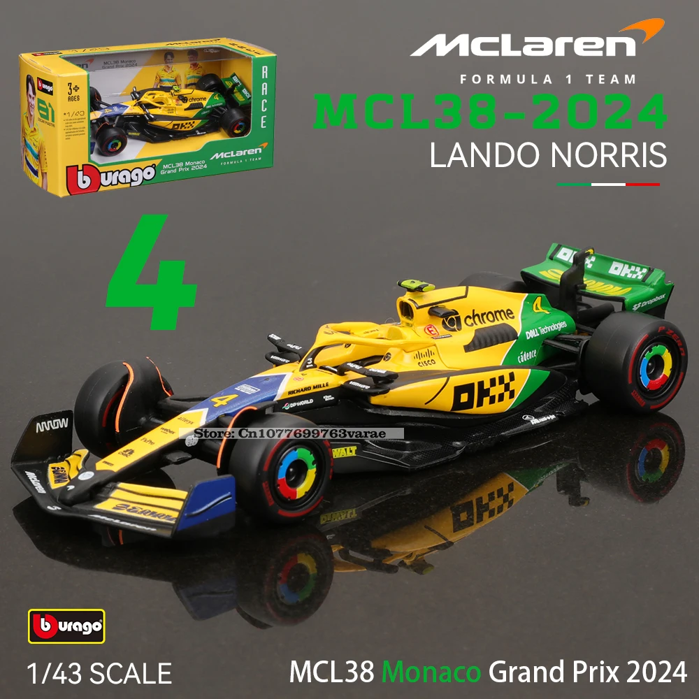 Bburago 1:43 2024 F1 マクラーレン MCL38 モナコ グランプリ合金車ミニチュア ダイキャスト モデル # 4 ランド・ノリス # 81 オスカー ピアストリ おもちゃ