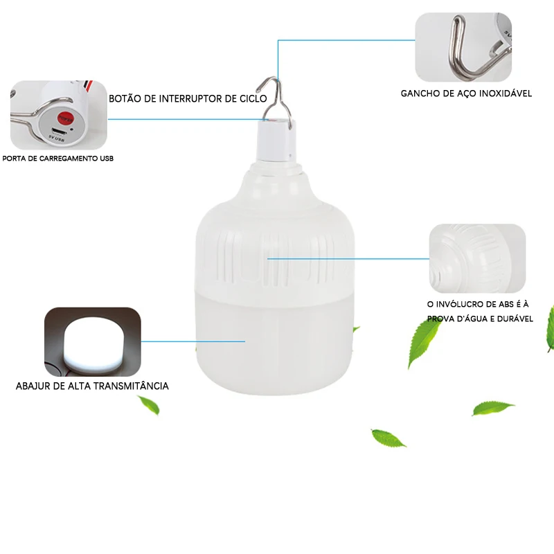 Luzes de emergência LED recarregáveis USB, Lanternas portáteis ao ar livre, Lâmpada intermitente com bateria, BBQ Camping Light, 650W