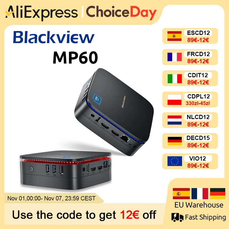 Blackview MP60 NUOVO Mini PC Windows 11 16GB DDR4/512GB 1TB SSD Ordenador Intel N150/N95 4K HD Doppio HDMI Dual-Band 2.4G