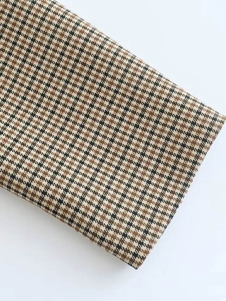 TRAF ผู้หญิงแฟชั่น Double Breasted ลายสก๊อต Blazer Coat Vintage แขนยาวกระเป๋าหญิง Outerwear Chic Vestes Femme