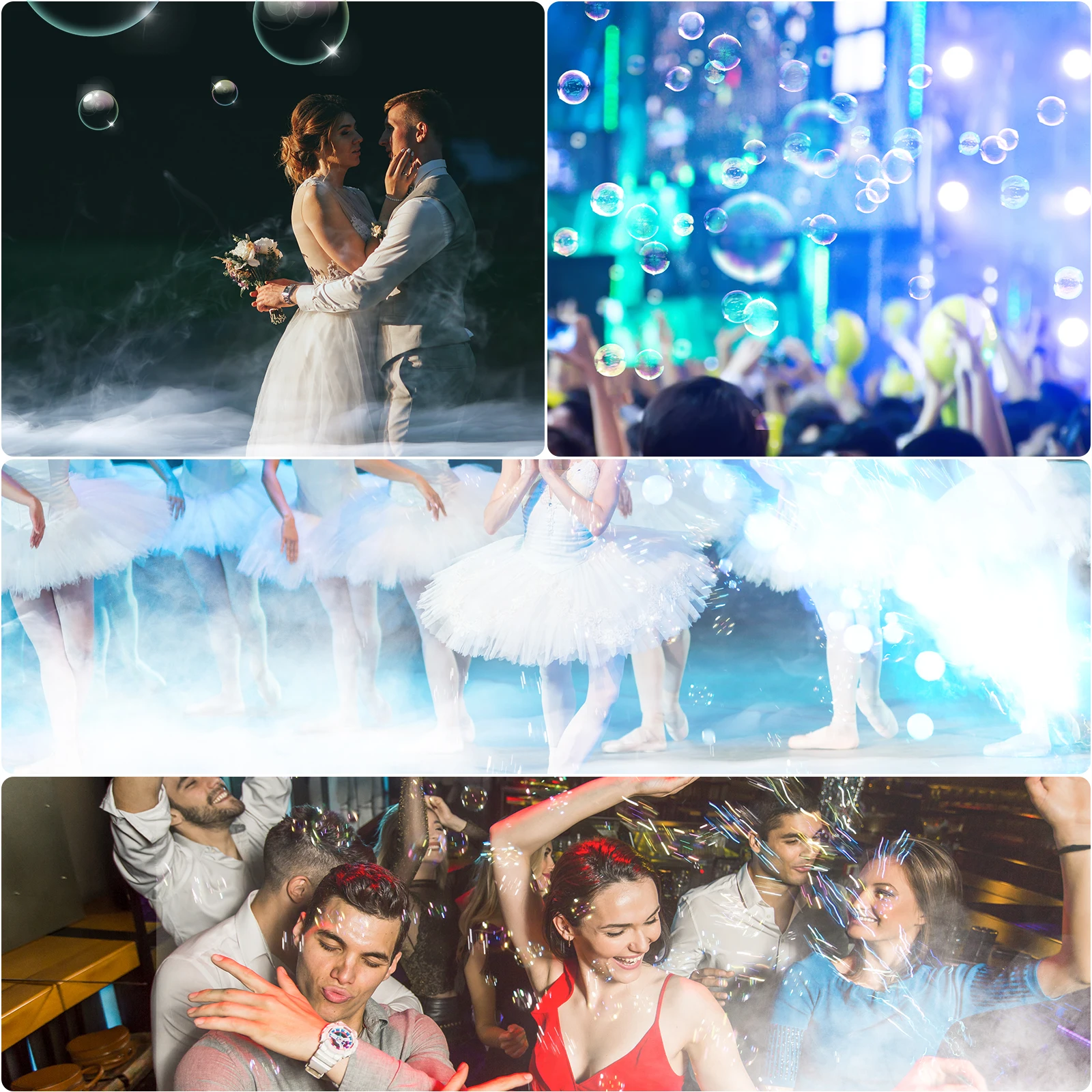 Yiflamefly 1500W Bubble Fog Machine 8 RGB 3IN1 LED Smoke Bubble Machine DMX Stage Light with Remote Control For DJ Wedding Party