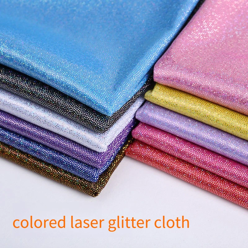 Pelapis Kain Glitter Payet Laser Per Meter untuk Dekorasi Panggung Kostum Diy Kain Jahit Lembut Tipis Mengkilap Merah Muda Biru Putih