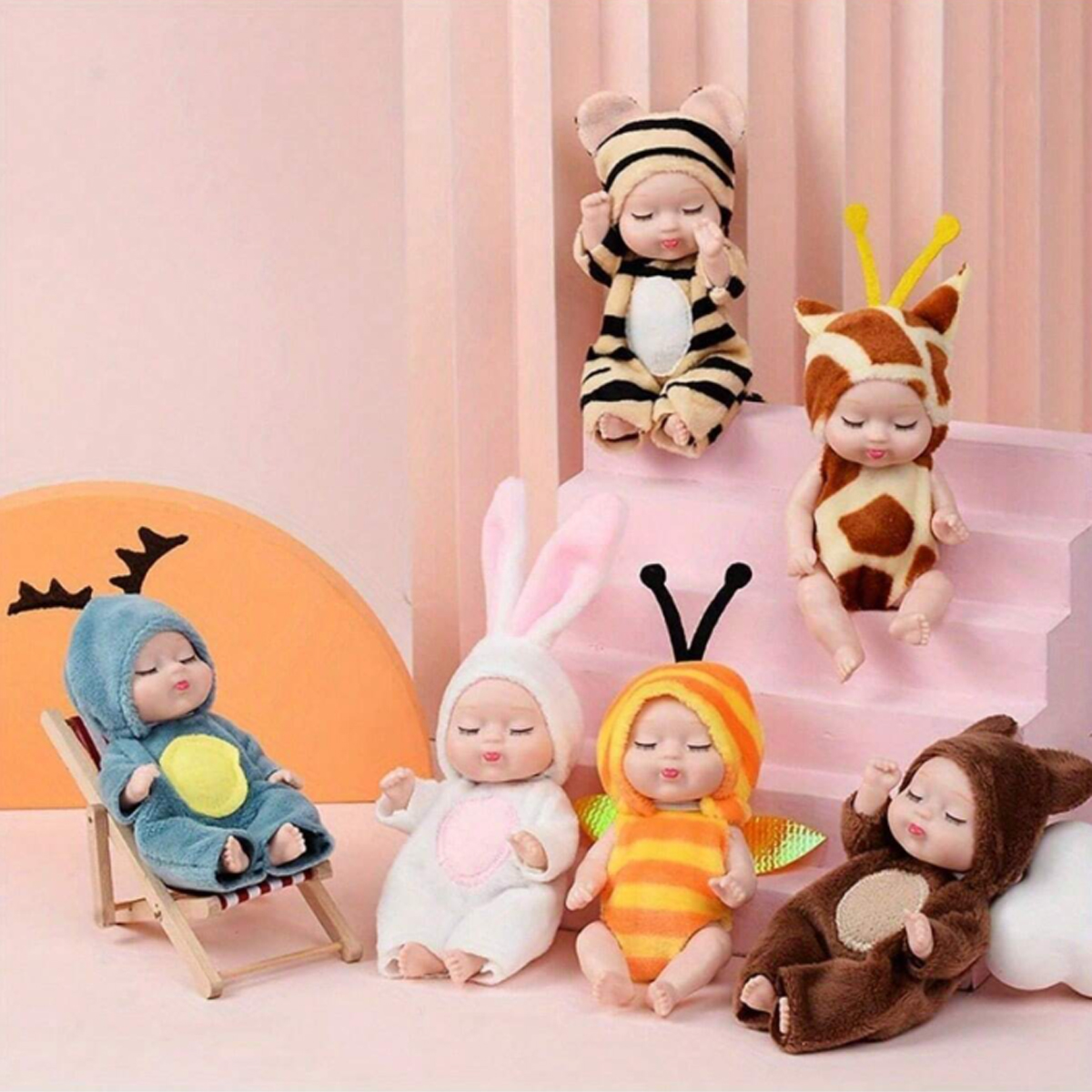 1/6 pièces 4 pouces Mini Reborn bébé poupées ensemble de jouets réaliste bébé poupée avec des vêtements d'animaux mignons cadeaux pour anniversaire noël exquis