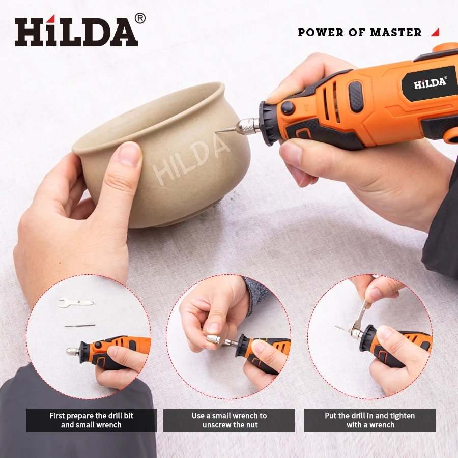 HILDA 200W Graveur Elektrische Bohrmaschine Gravur Dremel Dreh Werkzeug Maschine Neue Stil Variable Geschwindigkeit Mini Bohrer Power Tools