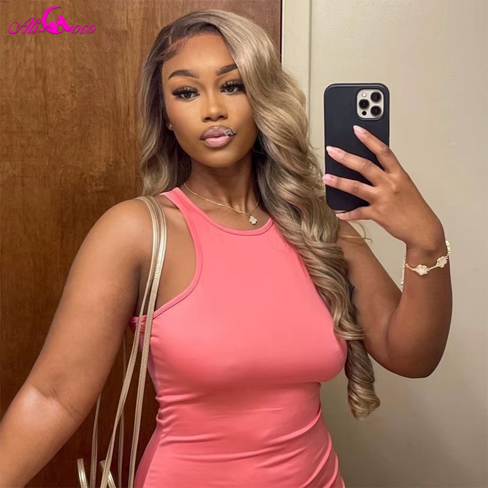 13x6 ombre loira colorido peruca frontal de cabelo humano para as mulheres transparente 13x6 frente do laço peruca de cabelo humano com raiz escura pré arrancado