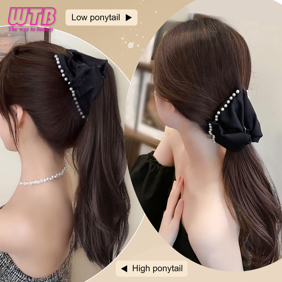 Peluca de cola de caballo con nudo de lazo sintético WTB, tipo Clip, cola de caballo alta, peluca de lazo bajo con perlas Retro para mujer, trenza de cola de caballo