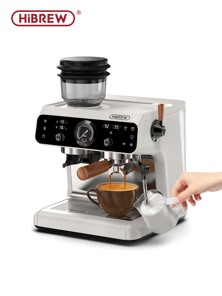 HiBREW-máquina de café expreso Barista Pro, caldera doble mejorada, molinillo incorporado con 30 ajustes de tamaño para cafetería, Hotel, restaurante H7B