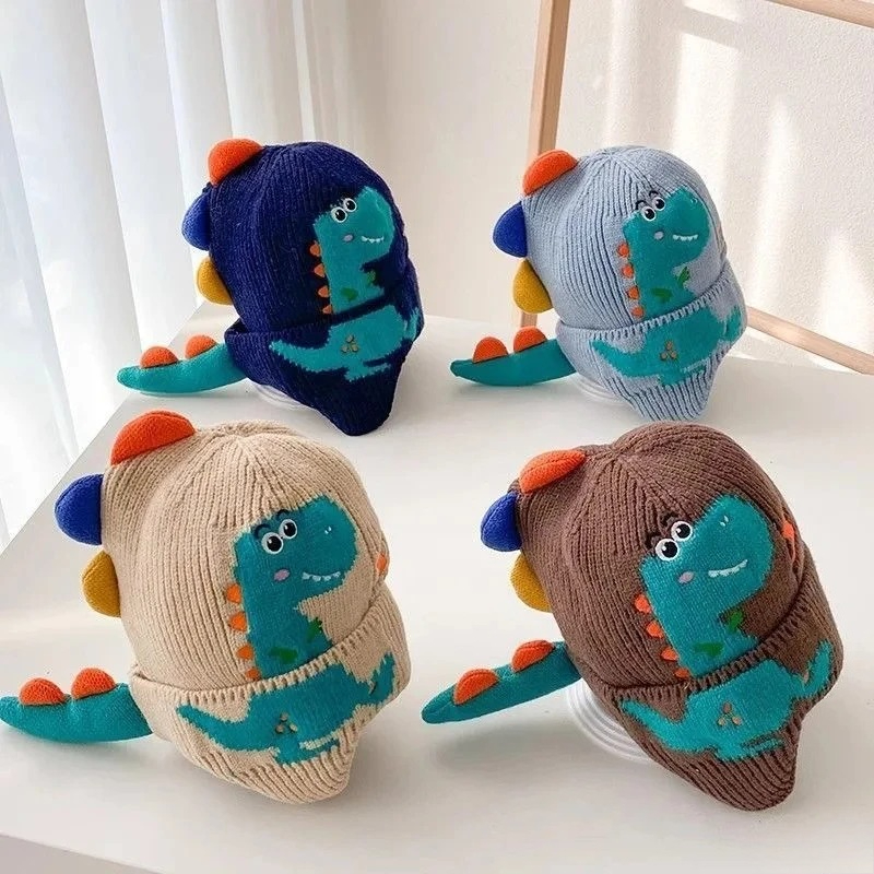 Winter Warm Baby Gehoorbescherming Hoed 3D Dinosaurus Kinderen Oorbeschermers Cap Cartoon Peuter Wollen Gebreide Hoeden 2-6 jaar Kinderen Mutsen