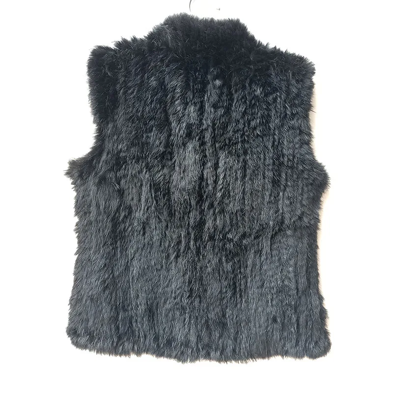 2023 Winter schwarz gestrickt echte Kaninchen fell Weste Frauen dicke Mode ärmellose warme echte Kaninchen fell Weste