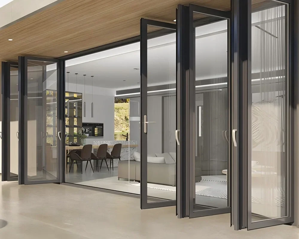 Nuova porta pieghevole personalizzata Porte d'ingresso esterne Porte d'ingresso per la casa Porte scorrevoli doppie pieghevoli in alluminio personalizzate
