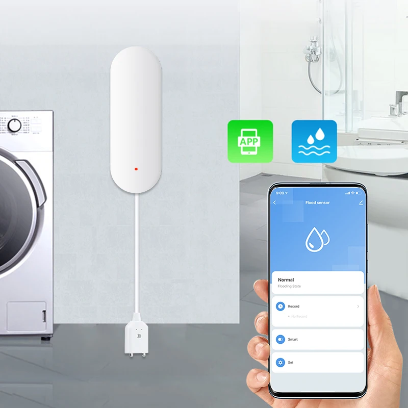 Tuya Wifi Waterlekkagesensor Smart Home Overstromingsdetector App Controle Overstromingswaarschuwing Beveiliging Met Alexa Google