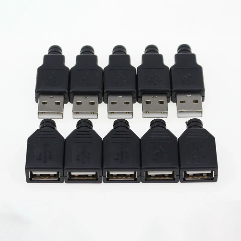 10pcs tipo A macho USB conector de tomada de 4 pinos com tampa de plástico preta