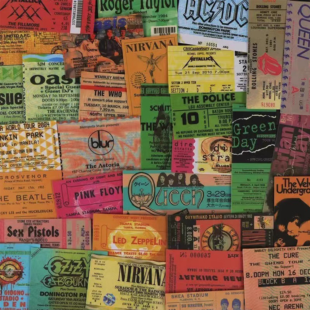 10/20/43 Uds. Pegatinas de grafiti de billete de música Rock pegatina de banda Retro para juguetes para niños Cool impermeable DIY guitarra motocicleta coche