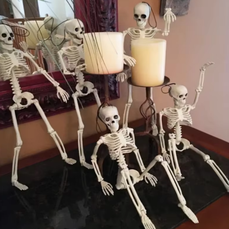 Skeleton Halloween Decorations 40cm Posable Funny Lifelike Plastic Skeletons for Haunted House Graveyard Scene Party Props Decor