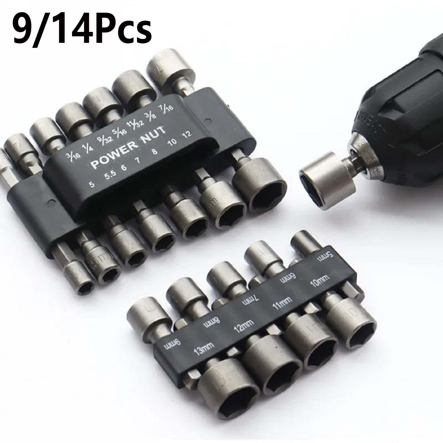 9-Piece/14-Piece Heavy-Duty Socket Wrench Drill Bit Nut Screwdriver Set 1/ 4inch Hex Shank Screwdriver Socket Adapter Set 5-13mm Hand Tools