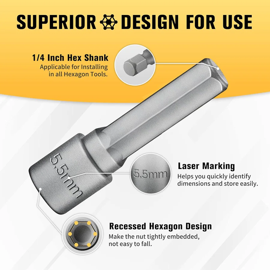 9pcs/14pcs Powerful Socket Inner Hexagonal Wrench Hexagonal Handle Screwdriver Socket Extension Rod Pneumatic Screwdriver Insert