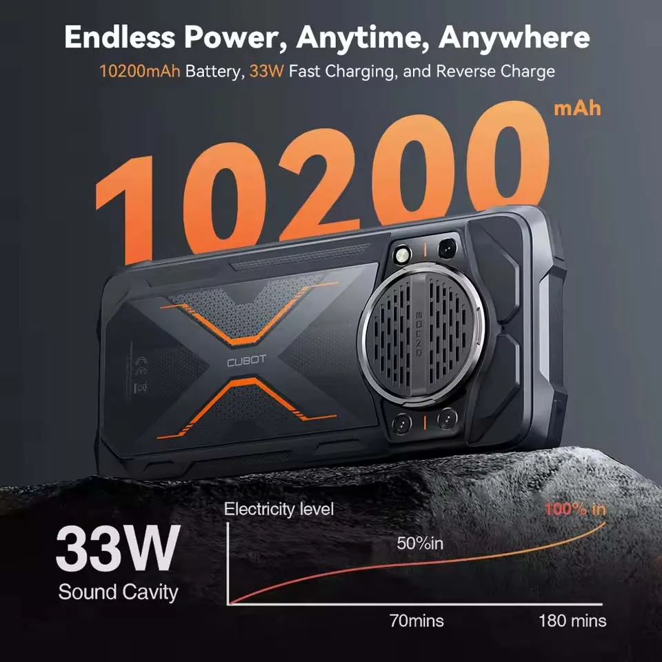 Cubot KingKong Power 3 สมาร์ทโฟนทนทาน Android 14 ลำโพง 123dB Helio G99 หน้าจอ 6.72 นิ้ว 120Hz แรมสูงสุด 24GB รอม 256GB แบตเตอรี่ 10200mAh กล้อง 100MP NFC เพิ่มลงในรถเข็น, smartphone android