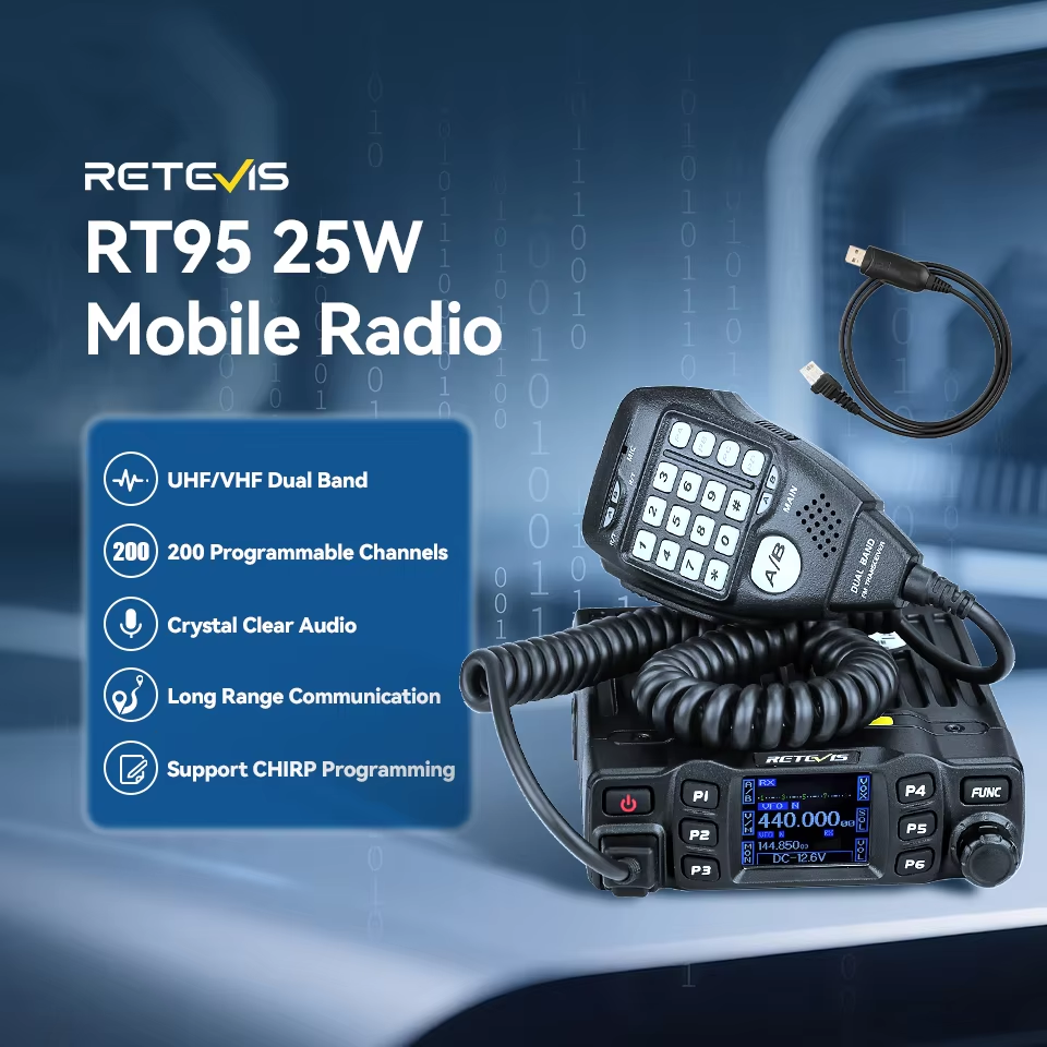 Retevis RT95 Mobile Ham Radio Two-way Car Radio VHF UHF Dual Band Mobile Radio Station Transceiver Base Station for Camping