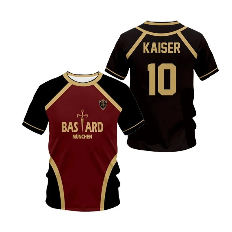 Jersey de fútbol sala con patrón Vl Replika candado azul Anime bastardo Munich camiseta de verano para hombres y mujeres 3Dt Camiseta deportiva Casual