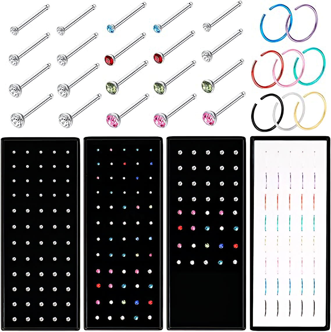 40/60 Máy Tính Bộ Thời Trang Pha Lê Hình Chữ C Vành Đai Mũi Thép Không Gỉ Nhiều Màu Uốn Cong Mũi Bông Nữ Ô Rô nariz Anneau Nez Xuyên