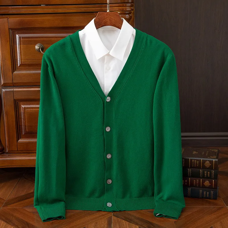 Plus Größe M-5XL Kaschmir Strickjacke Pullover männer Einfarbig Gestrickte V-ausschnitt Warme Wolle Männlichen High-End-Casual Mantel Neue Stil