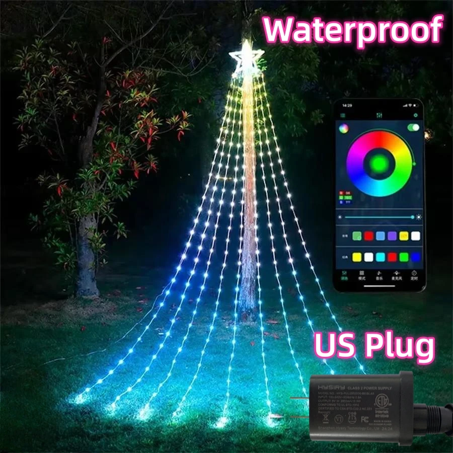 9 stücke X 5M Led Stern Topper DIY Wasserfall Weihnachten Baum String Licht RGBIC Smart APP Steuerung Outdoor wasserfall Fee Lichterkette