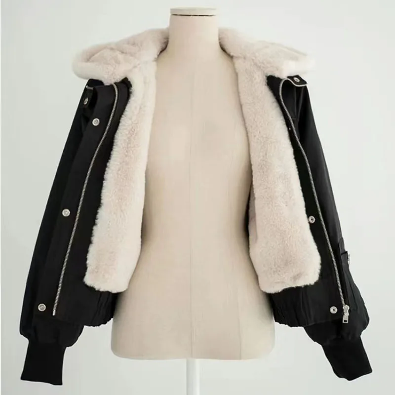 Lucyever frauen Fleece Winter Jacken Koreanische Lose Langarm Mit Kapuze Kurze Parkas Mantel Weibliche 2023 Neue Chic Warme Plüsch outwear