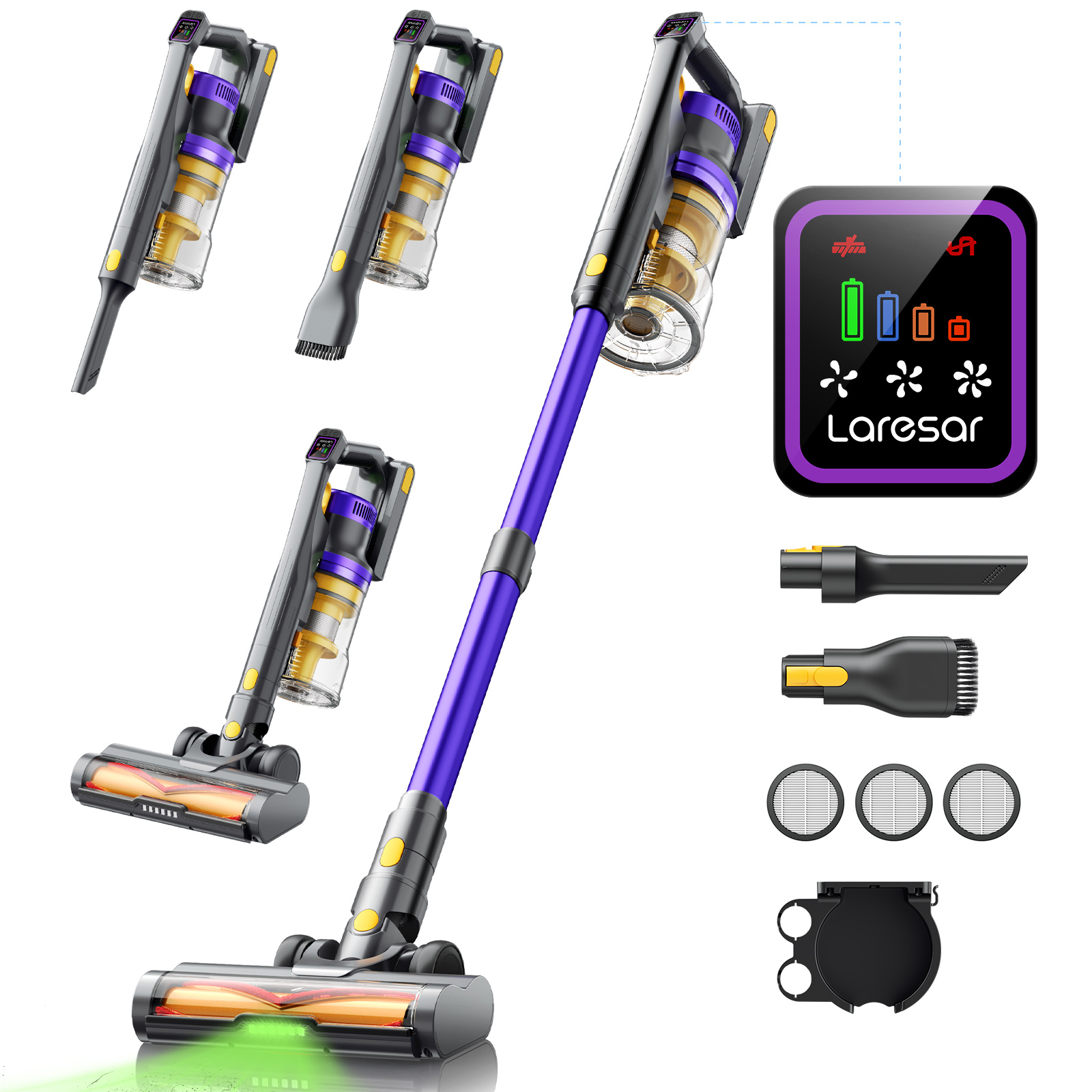 Aspiradora inalámbrica Laresar X11, 550W, 55KPA, potencia de succión, taza de polvo para hogar inteligente de mano, tiempo de ejecución de 60 minutos, juego de filtros Hepa de 3 uds.