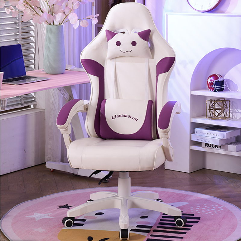 เก้าอี้เล่นเกมสีชมพูน่ารักการ์ตูนห้องนอนLive Ergonomic Officeเก้าอี้Gamerคอมพิวเตอร์เก้าอี้ล้อเลื่อนสบายเฟอร์นิเจอร์สํานักงานสาว