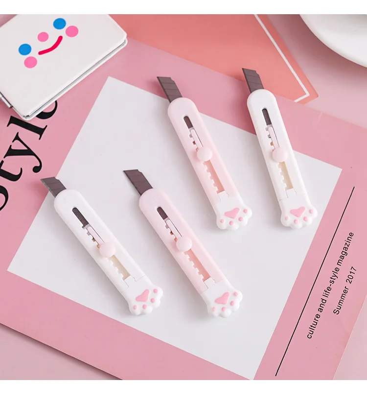 Cat Paw Art Knife Mini Small Cute Cartoon Paper Knife Unpacking Express Utility Knife Device Students With Portable Hand Knife