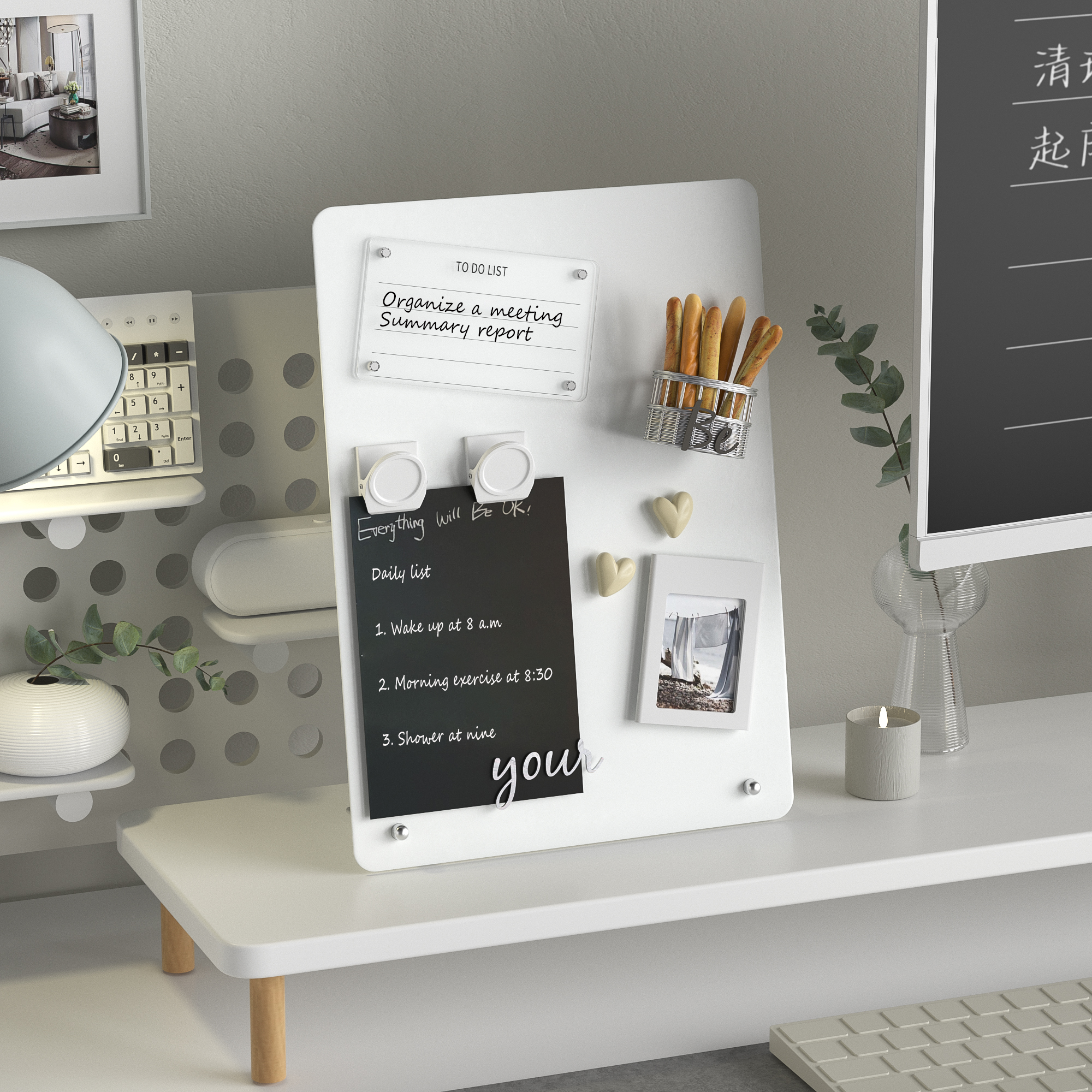 Magnetic Bulletin Board with Stand Magnetic Board for Tabletop with Magnetic Clamp Metal Board for Magnets Display