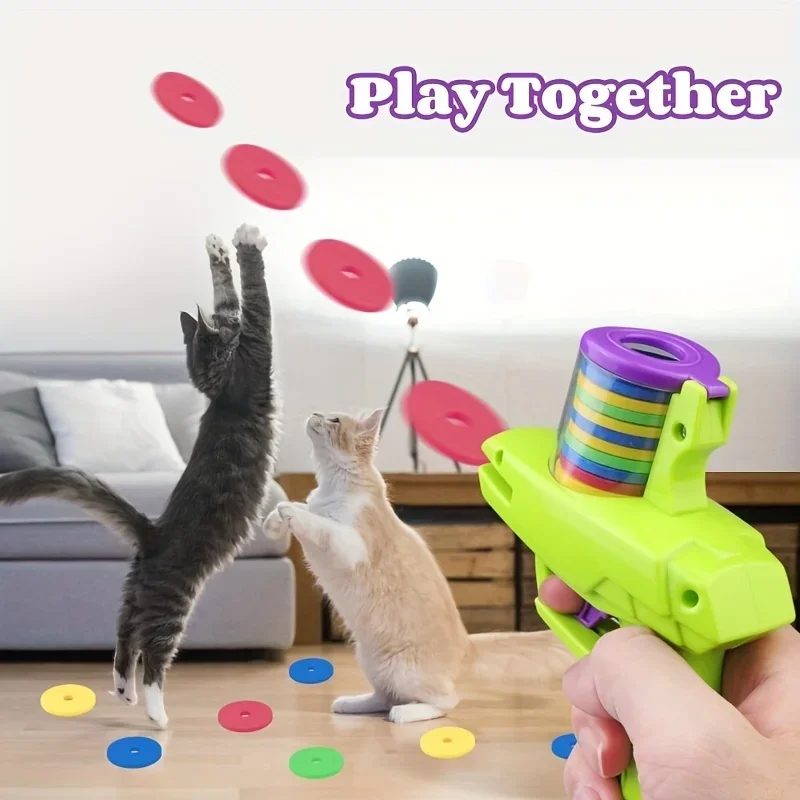 Juguetes divertidos para gatos, pistola creativa para nabo con 15 Uds., disco de espuma reutilizable, juguete interactivo para caza de mascotas, suministros para perros y gatos