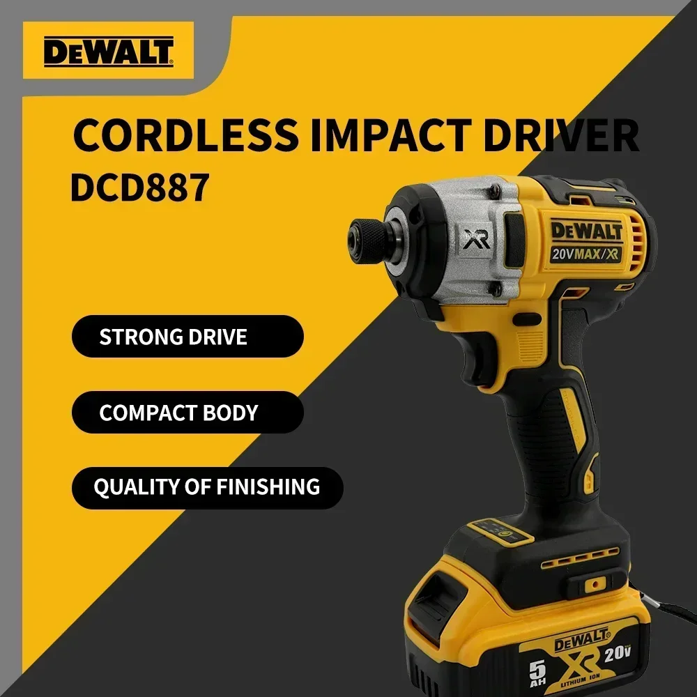 DEWALT DCF887 controlador de impacto inalámbrico Motor sin escobillas taladro eléctrico 1/4 pulgadas 205NM herramientas eléctricas de alto par para batería de iones de litio de 20V